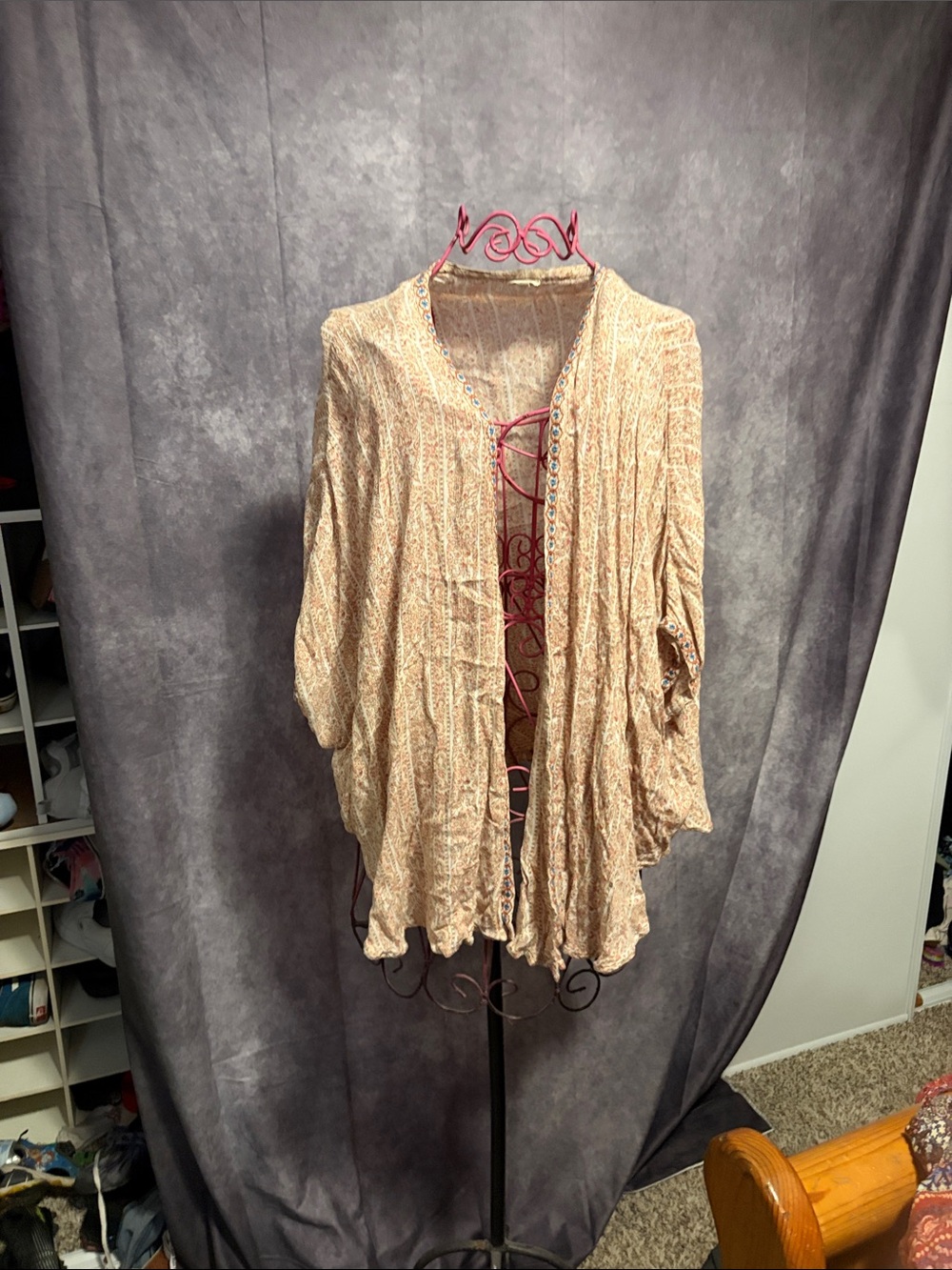 En Creme Soft Peach Floral Knit Top